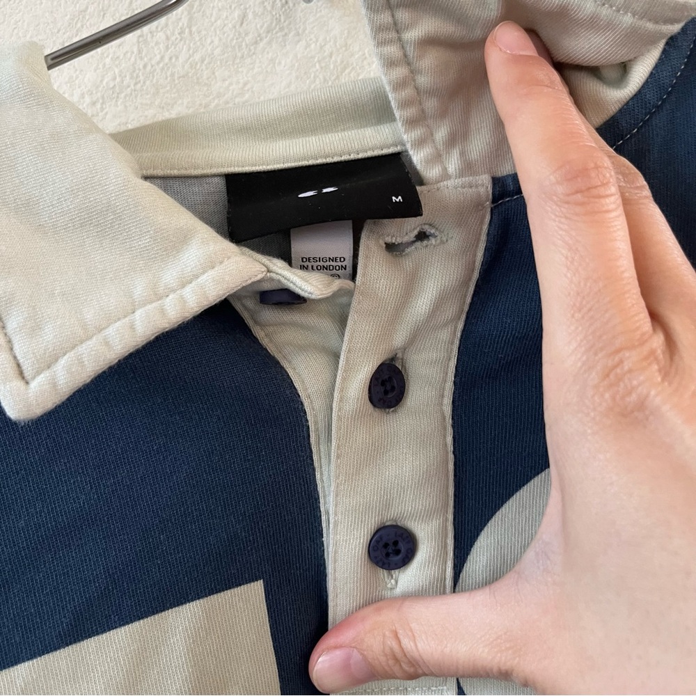 Lazy Oaf Blue and White Graphic Long Sleeve Shirt part button up - Picture 5 of 9